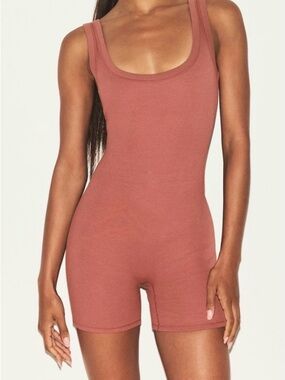 SKIMS Ribbed Scoop-Neck Romper in Rosewood